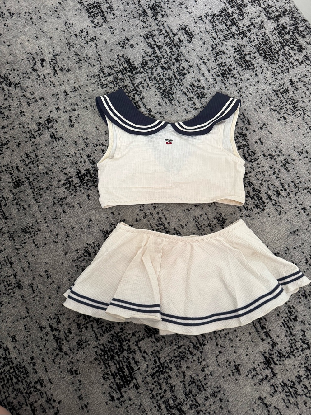 Cream Pleated Skirt with Navy Trim - Kids Skirt